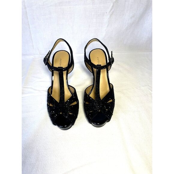 Antonio Melani Women's Shoes Black Rhinstone Heels Size 7M - Picture 1 of 13